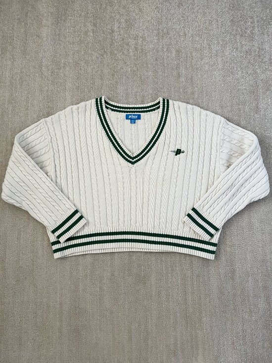 Prince Sweaters - Prince Pickleball x Target Cable Knit V-Neck Sweater Crop Cream Green XXL Tennis